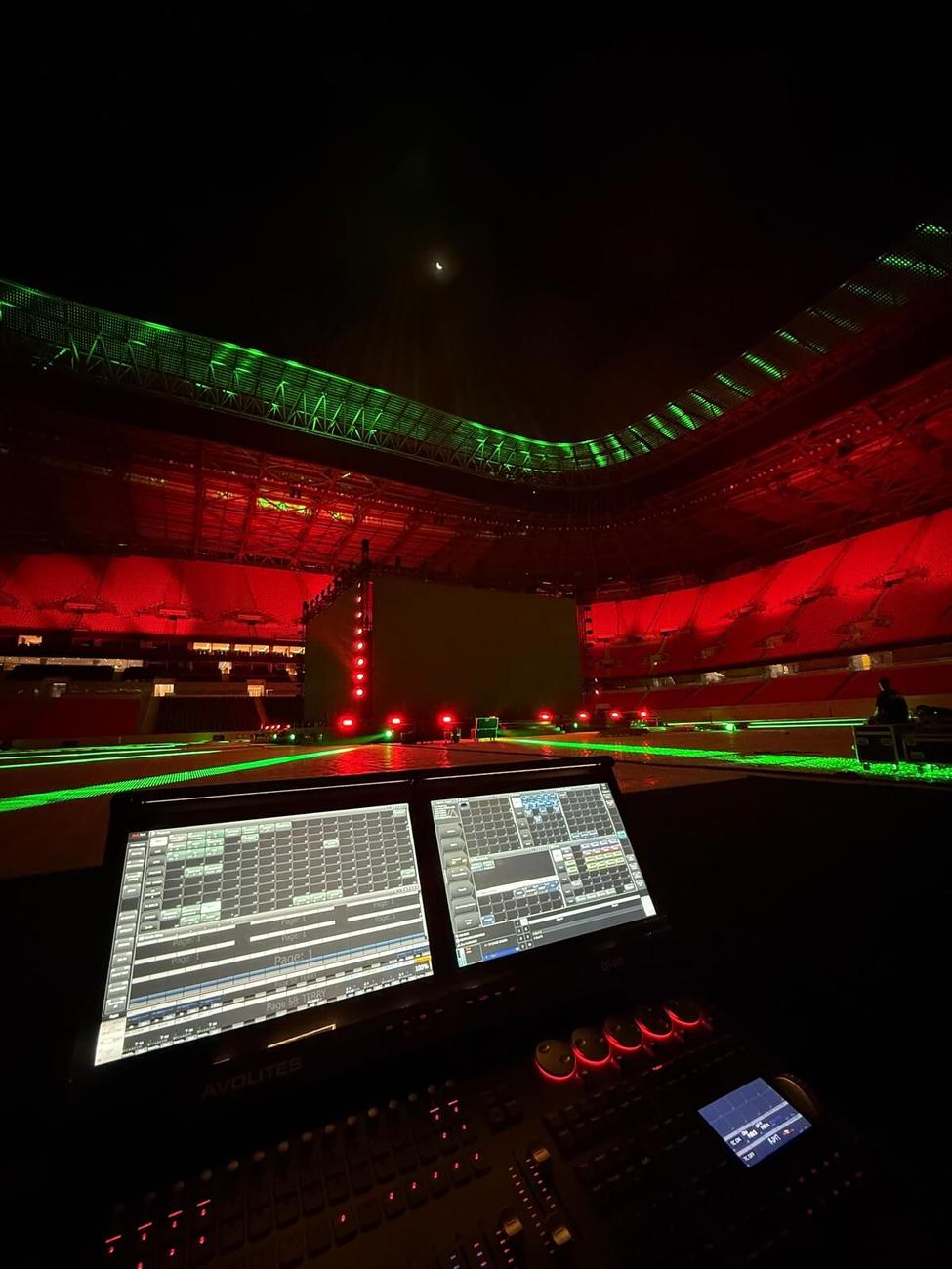 NOVA LIVE front-of-house control in a stadium, lighting and lasers