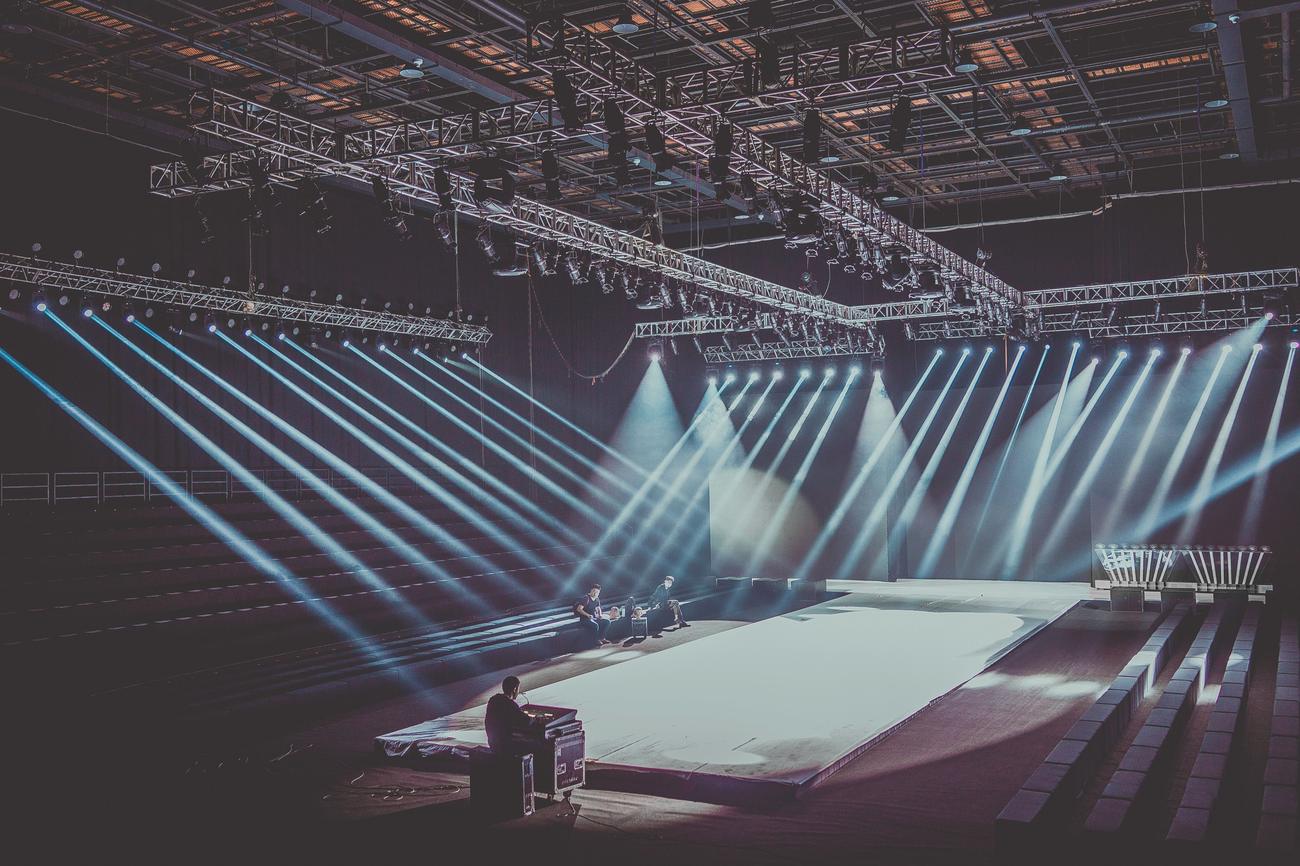 Technical grid and beams rigged in a hall